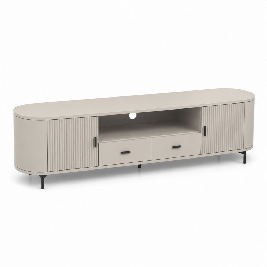 Mobile TV beige in MDF con ante scanalate e 2 cassetti 180 x 40 x 55 cm