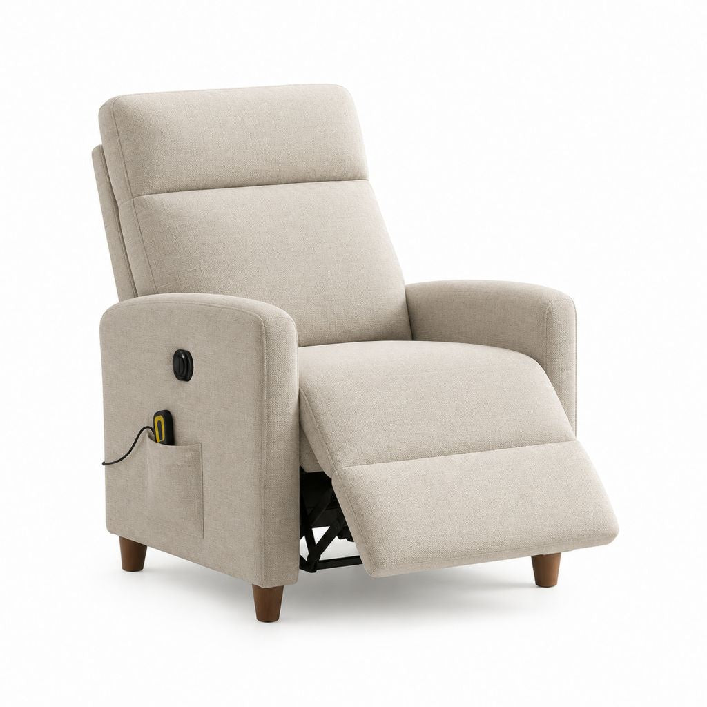 Poltrona reclinabile elettrica beige in poliestere con poggiapiedi 84 x 92 x 104 cm