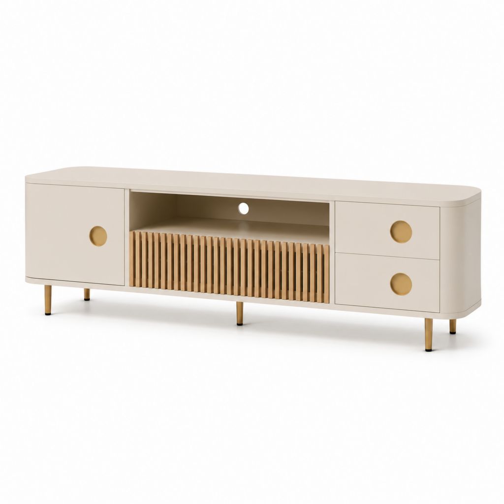 Mobile TV basso beige in MDF rettangolare con angoli arrotondati 180 x 40 x 60 cm