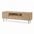 Mobile TV rettangolare rovere chiaro in MDF impiallacciato con 2 ante e 2 cassetti 180 x 40 x 60 cm