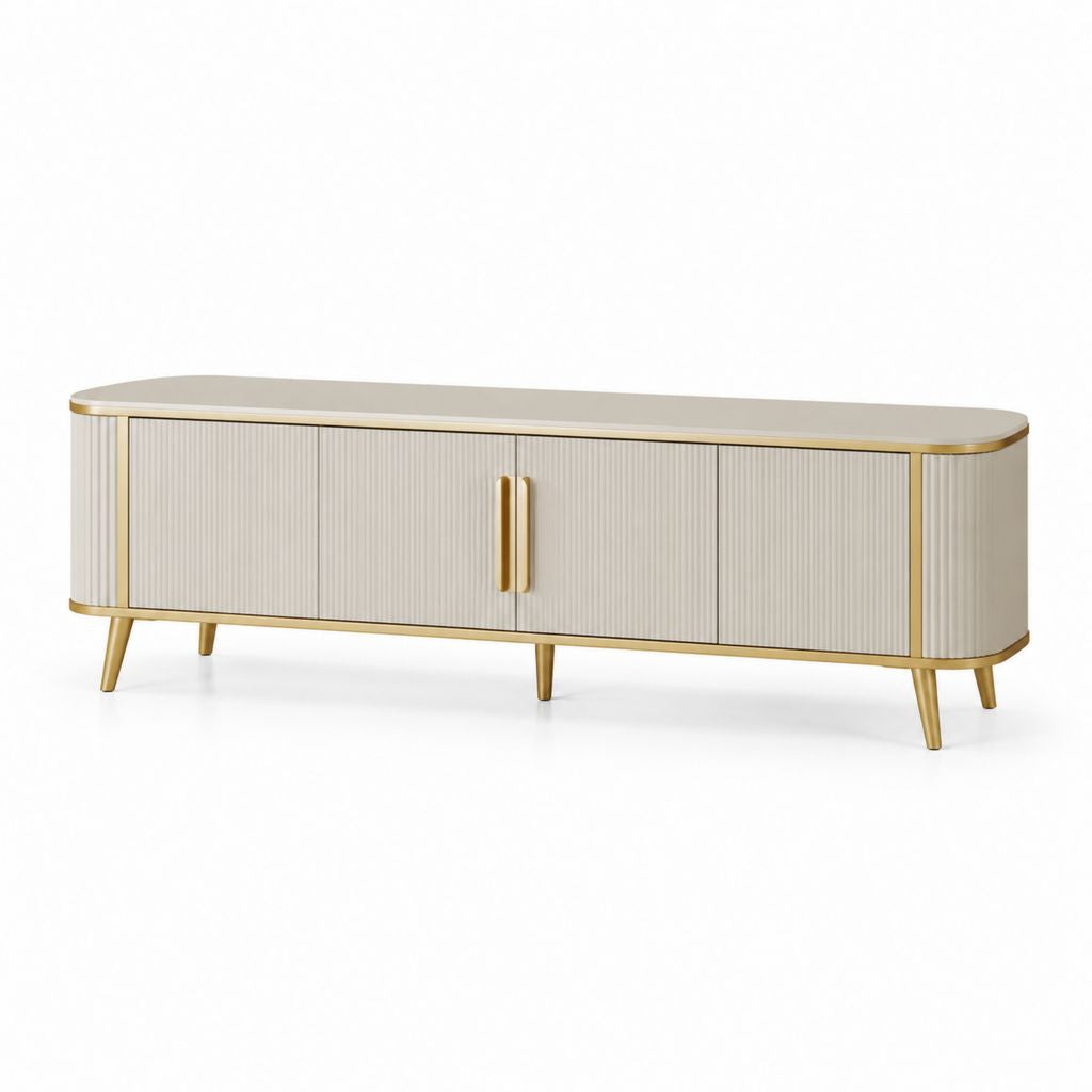 Mobile TV 4 ante avorio in MDF rettangolare con dettagli dorati 180 x 40 x 55 cm