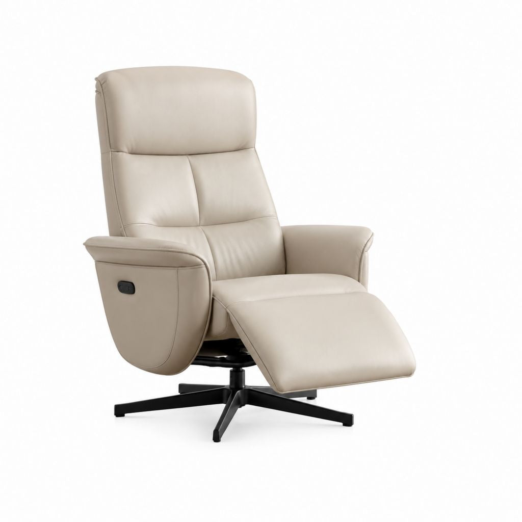 Poltrona reclinabile manuale beige in pelle PU con base girevole a 5 razze 79 x 90 x 103 cm