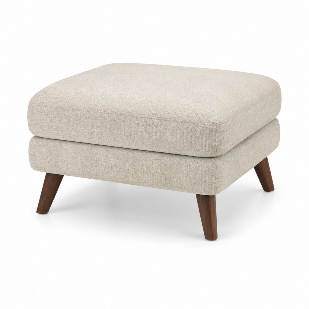 Poggiapiedi imbottito beige in poliestere con gambe in legno massello 80 x 60 x 43 cm