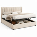 Letto contenitore matrimoniale beige in poliestere rettangolare 160 x 200 cm