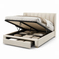 Letto contenitore matrimoniale beige in poliestere con testiera imbottita 180 x 220 x 110 cm