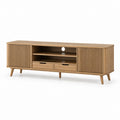 Mobile porta TV rettangolare rovere in MDF 160 x 40 x 60 cm con ante scanalate e cassetti