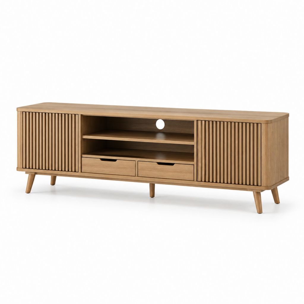 Mobile porta TV rettangolare rovere in MDF 160 x 40 x 60 cm con ante scanalate e cassetti