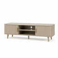 Mobile TV beige in MDF rettangolare con 2 ante e ripiani aperti 180 x 40 x 55 cm