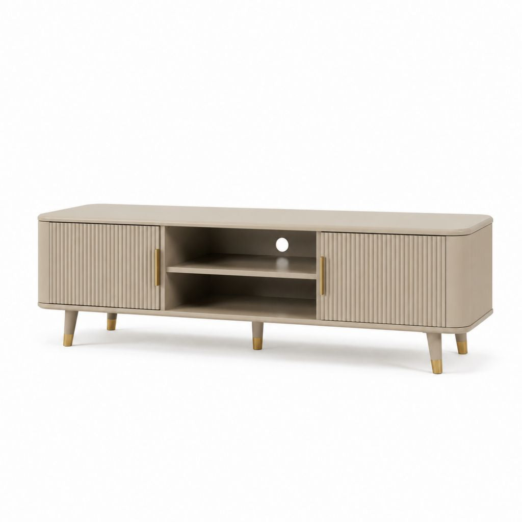 Mobile TV beige in MDF rettangolare con 2 ante e ripiani aperti 180 x 40 x 55 cm