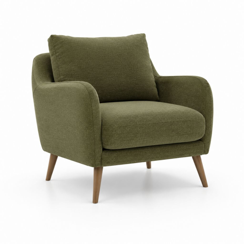 Poltrona da soggiorno verde oliva in poliestere con gambe in legno massello 82 x 78 x 86 cm