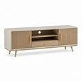 Mobile TV basso beige e rovere in MDF con rivestimento PU 180 x 40 x 60 cm