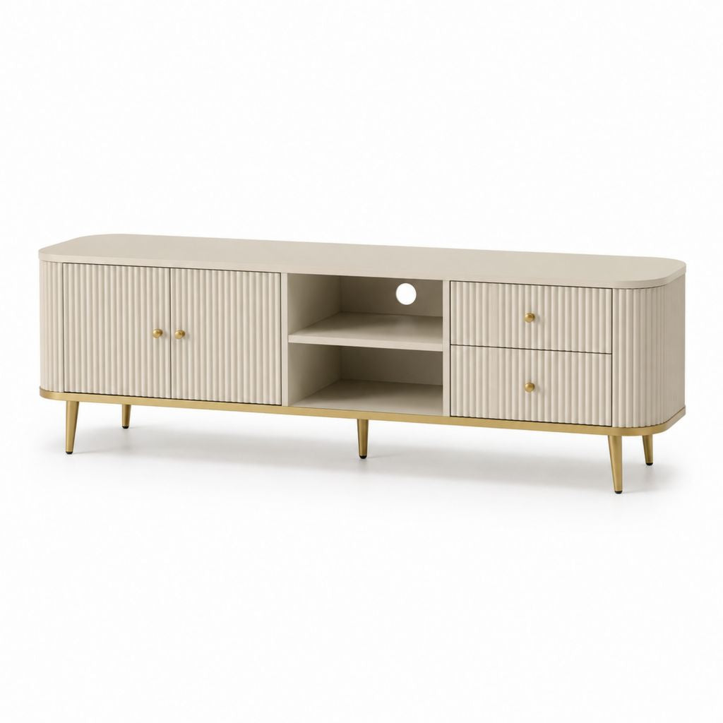 Mobile TV basso beige in MDF rettangolare 180 x 40 x 55 cm con ante e cassetti