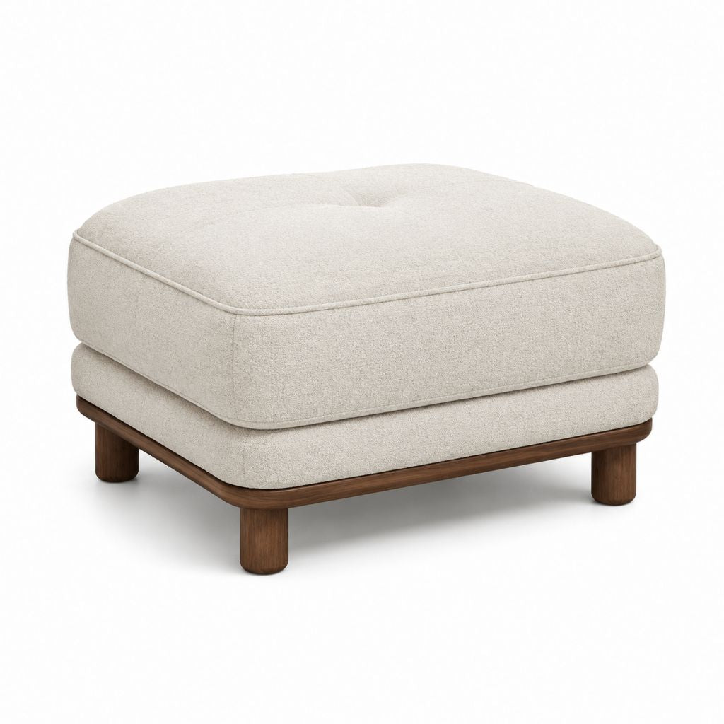 Pouf poggiapiedi rettangolare beige in poliestere e legno massello 80 x 60 x 45 cm