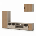 Parete attrezzata TV 3 pezzi tortora e rovere con pannelli MDF scanalati 240 x 40 x 180 cm