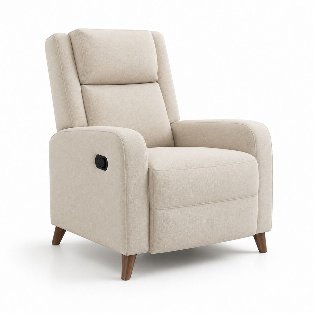 Poltrona reclinabile manuale beige in poliestere con schienale alto 82 x 91 x 104 cm