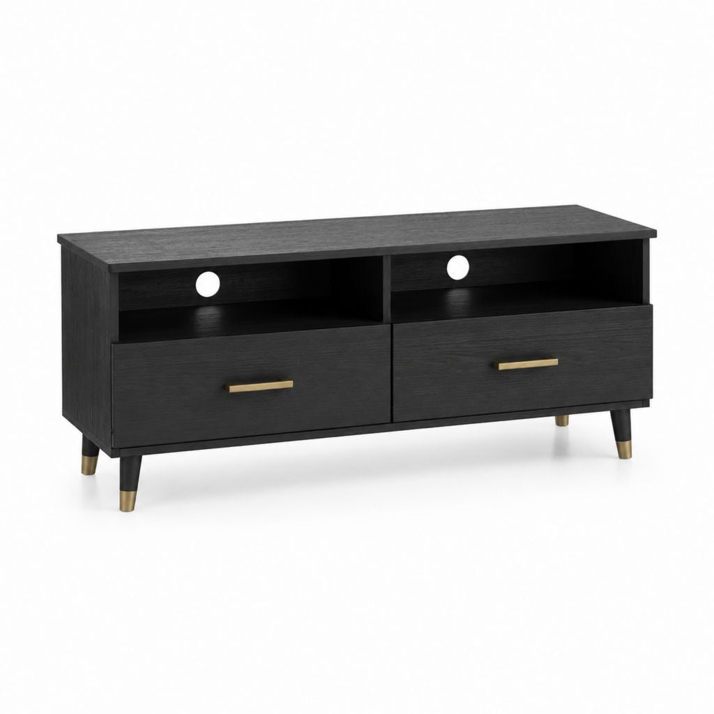 Mobile porta TV nero in MDF rettangolare con 2 cassetti e passacavi 120 x 40 x 60 cm