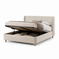 Letto contenitore matrimoniale beige in poliestere 160 x 200 cm con testiera imbottita