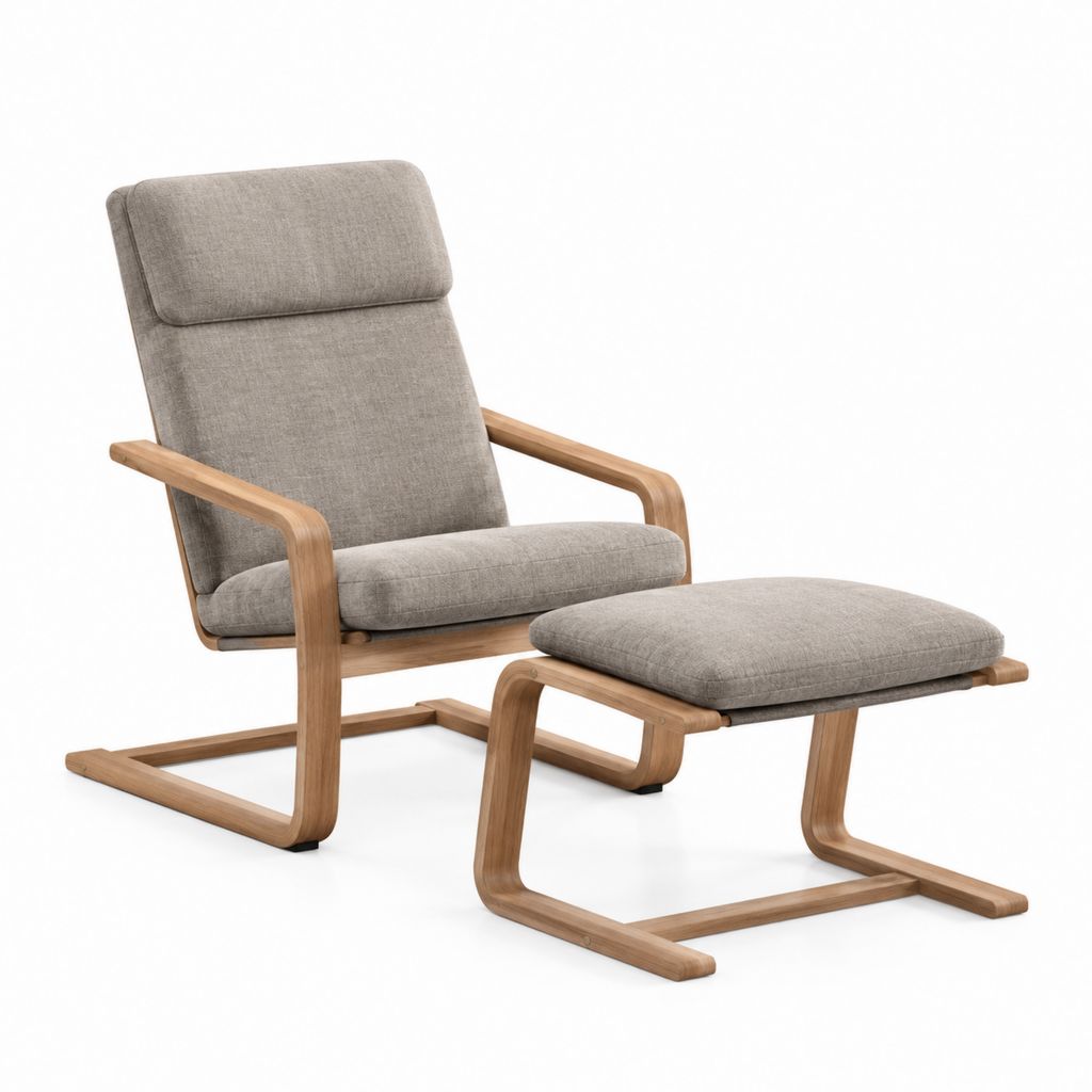 Poltrona relax con poggiapiedi grigio in poliestere e legno curvato 68 x 85 x 98 cm